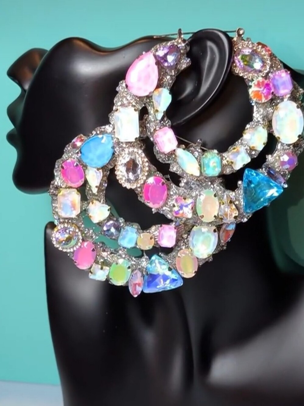 Hand Crafted Multicolor Crystal Hoop Earrings - Women Jewelry